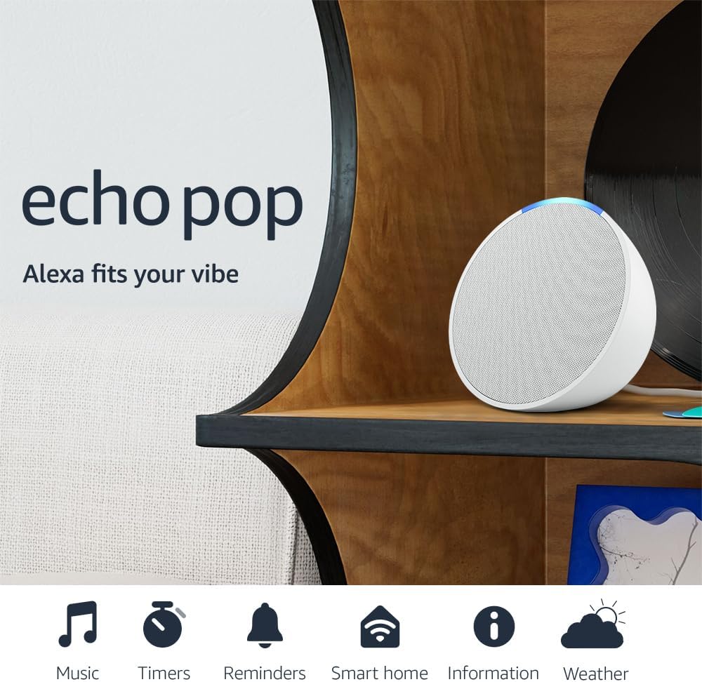 Like-New Amazon Echo Pop (newest model), Our smallest Alexa speaker, Fits in any room, Glacier White